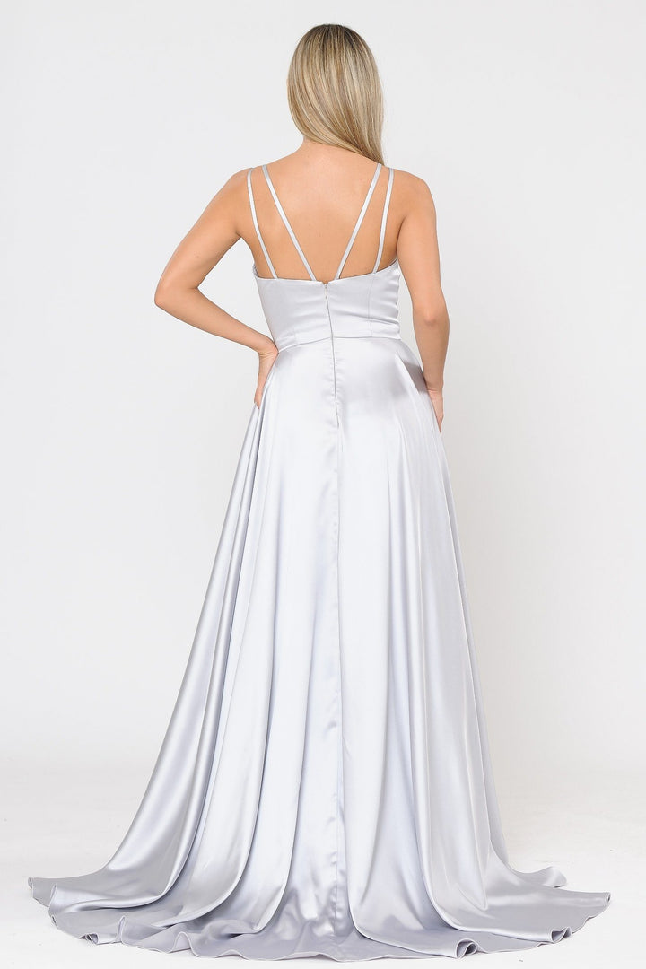 Long A-line Satin Dress with Short Skirt by Poly USA 8606