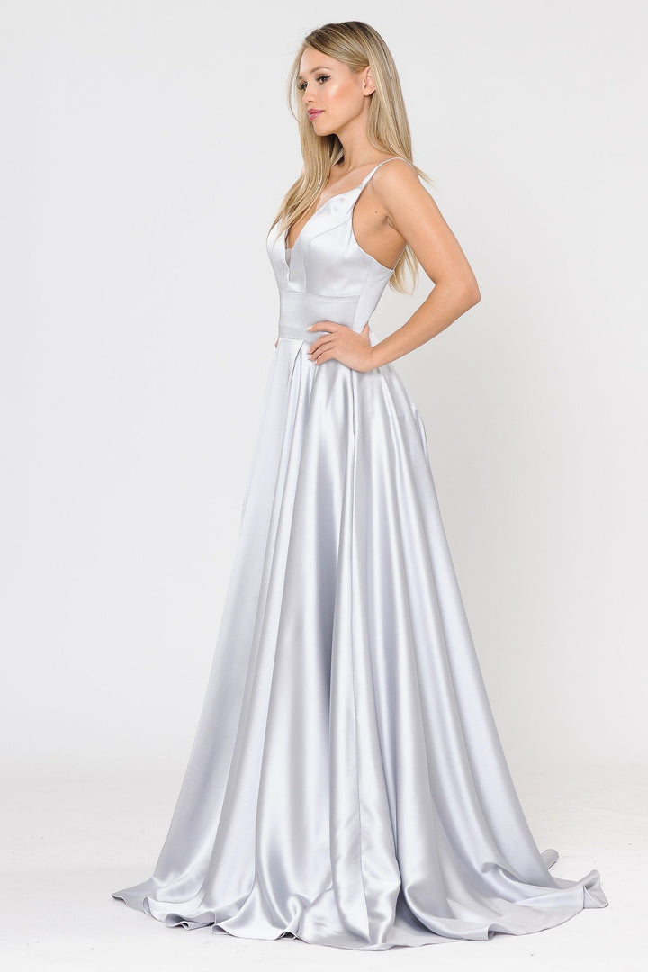 Long A-line Satin Dress with Short Skirt by Poly USA 8606