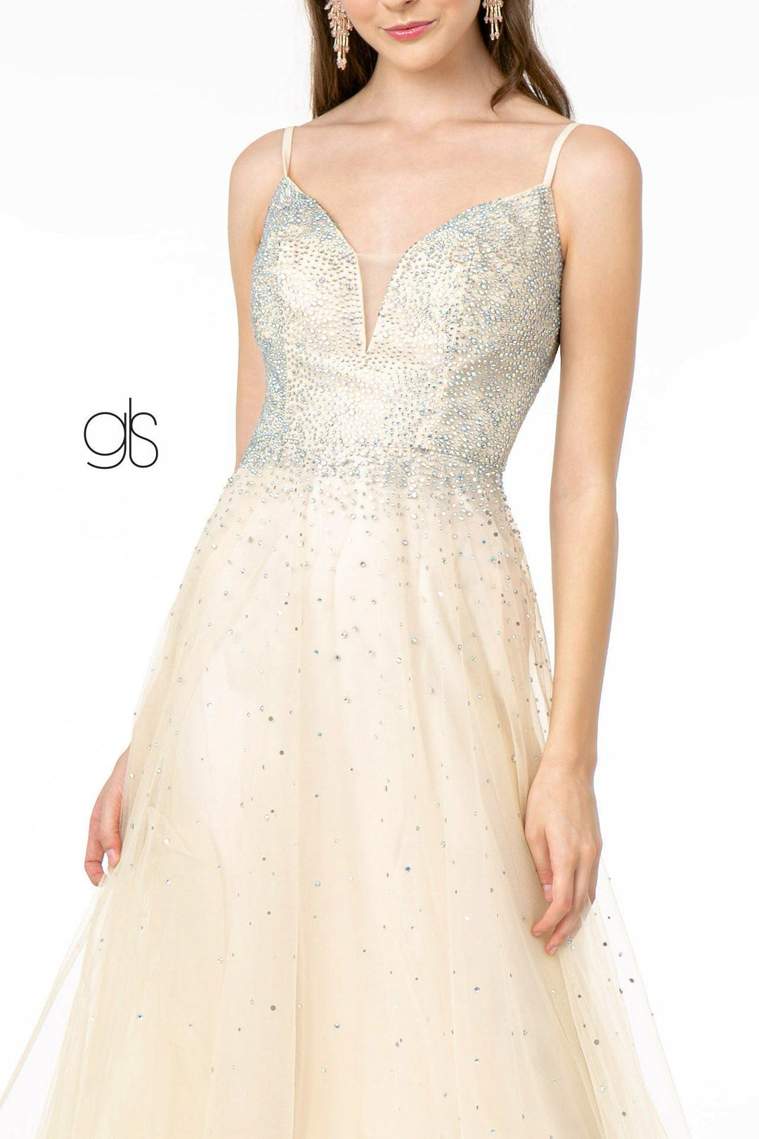 Long A-line Tulle Dress with Beaded Bodice by Elizabeth K GL2891