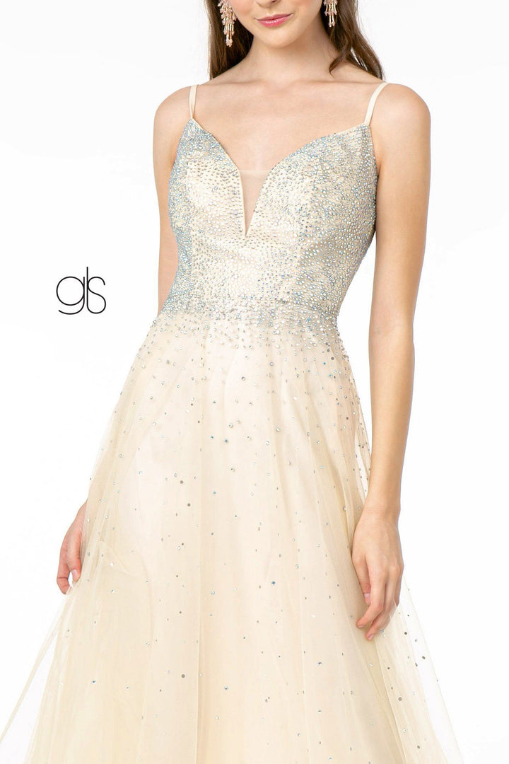 Long A-line Tulle Dress with Beaded Bodice by Elizabeth K GL2891