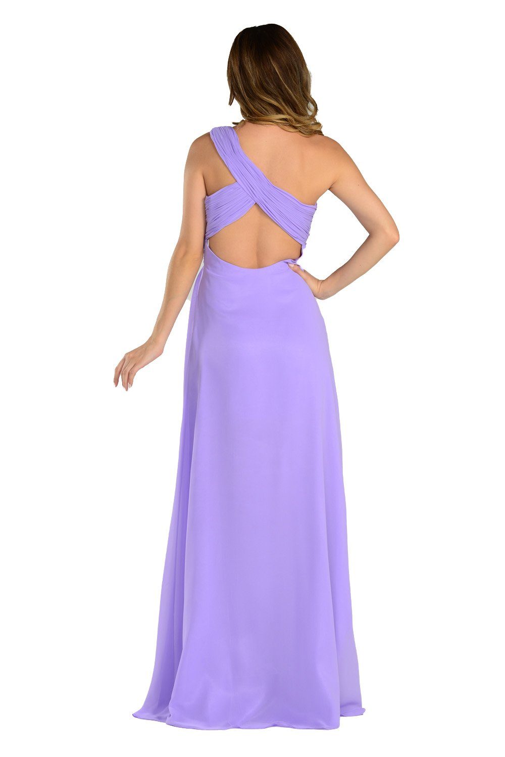 Long Aqua One Shoulder Chiffon Dress by Poly USA-Long Formal Dresses-ABC Fashion