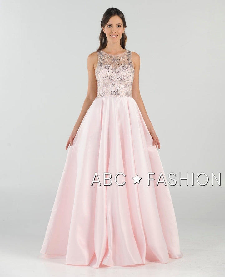 Long Beaded Cutout Back Dress with Side Pockets by Poly USA 8082-Long Formal Dresses-ABC Fashion