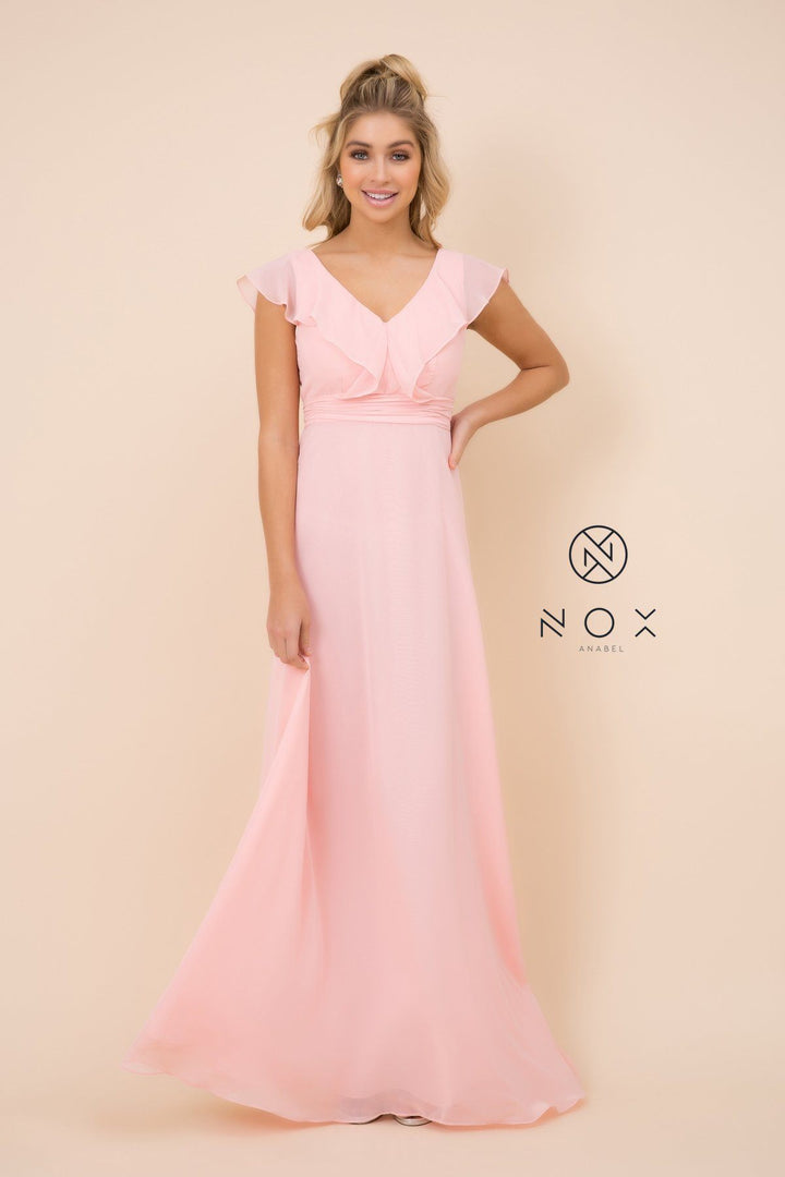 Long Butterfly Chiffon Sleeve Dress by Nox Anabel 7123