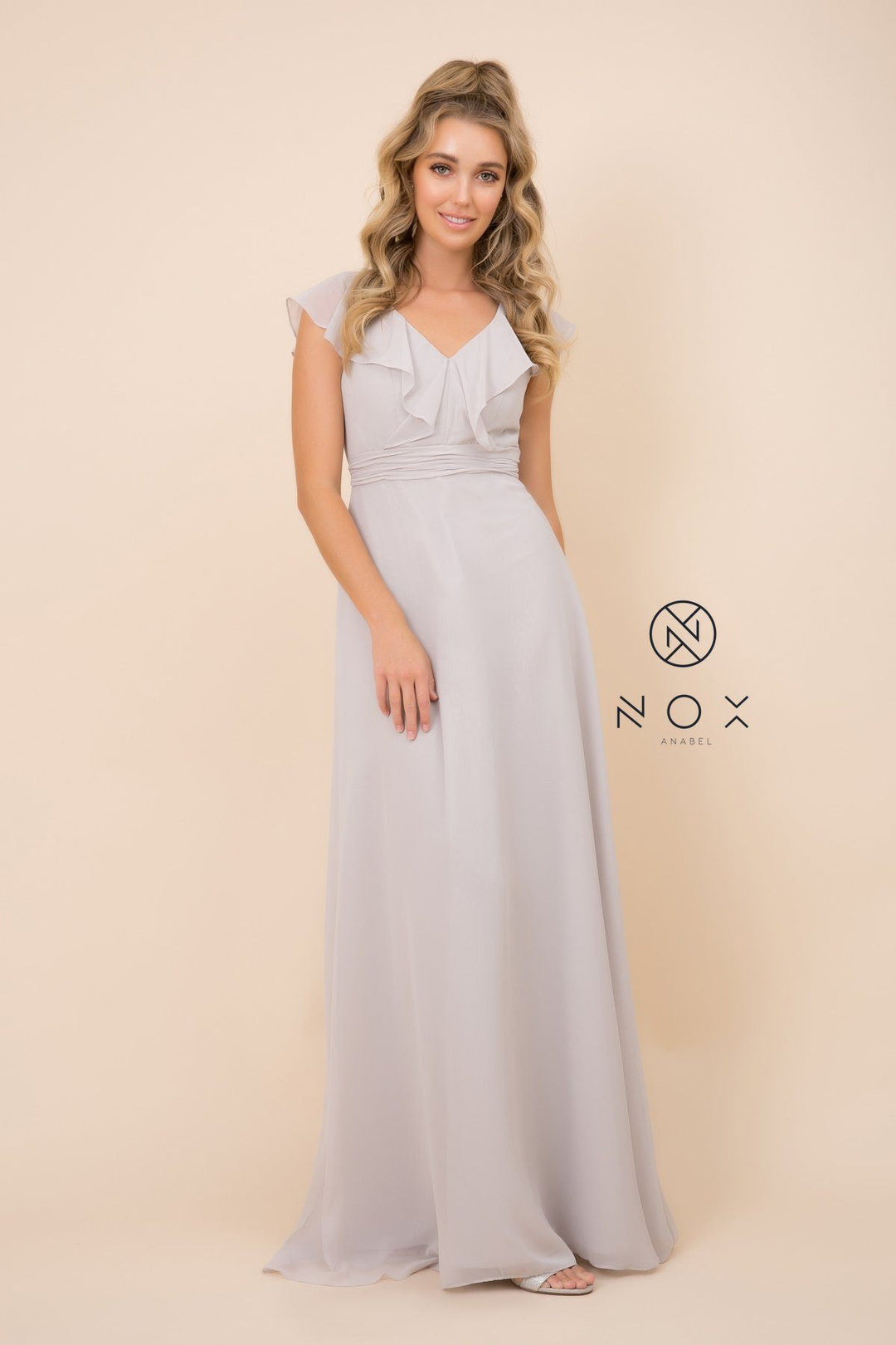 Long Butterfly Chiffon Sleeve Dress by Nox Anabel 7123