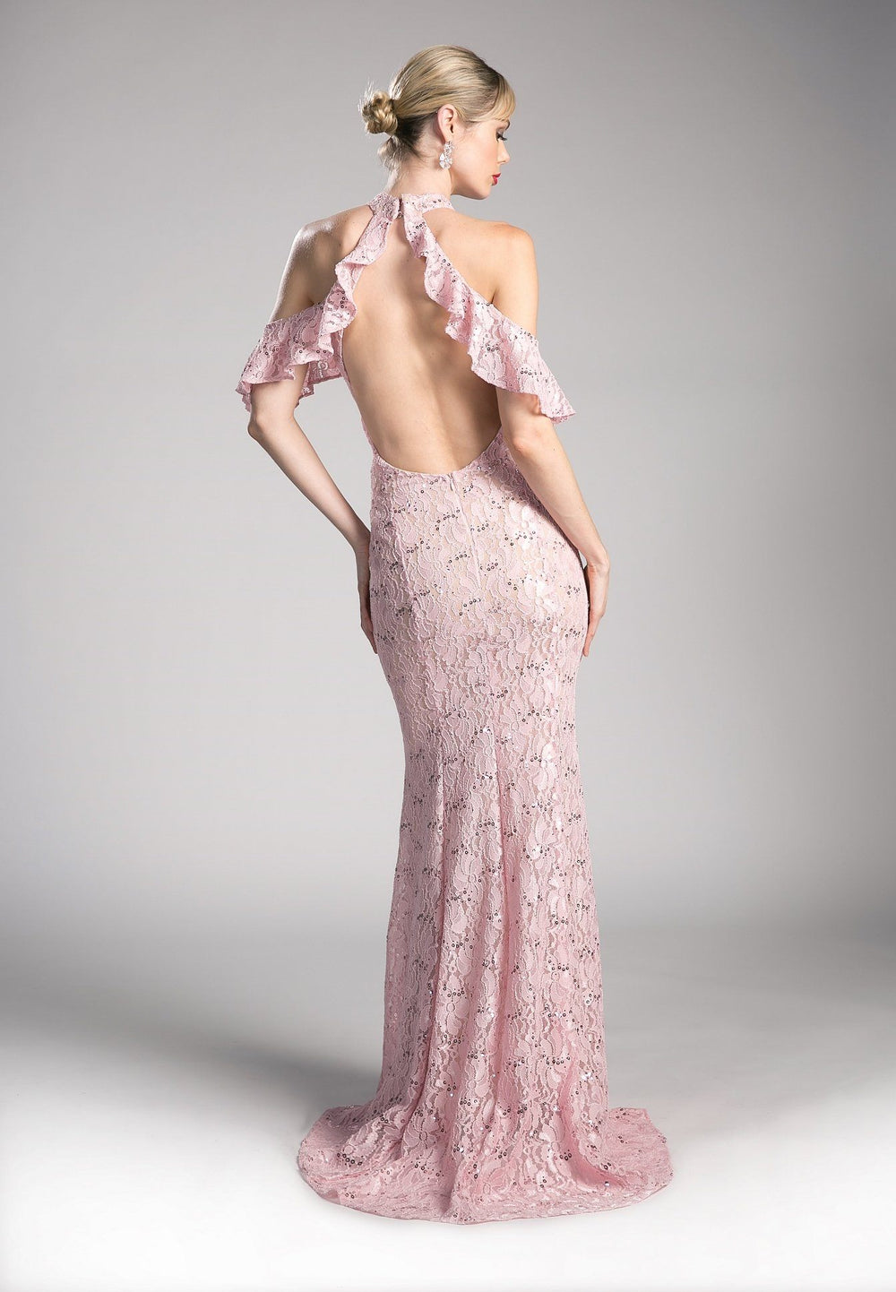 Long Cold Shoulder Lace Dress by Cinderella Divine C0701-Long Formal Dresses-ABC Fashion