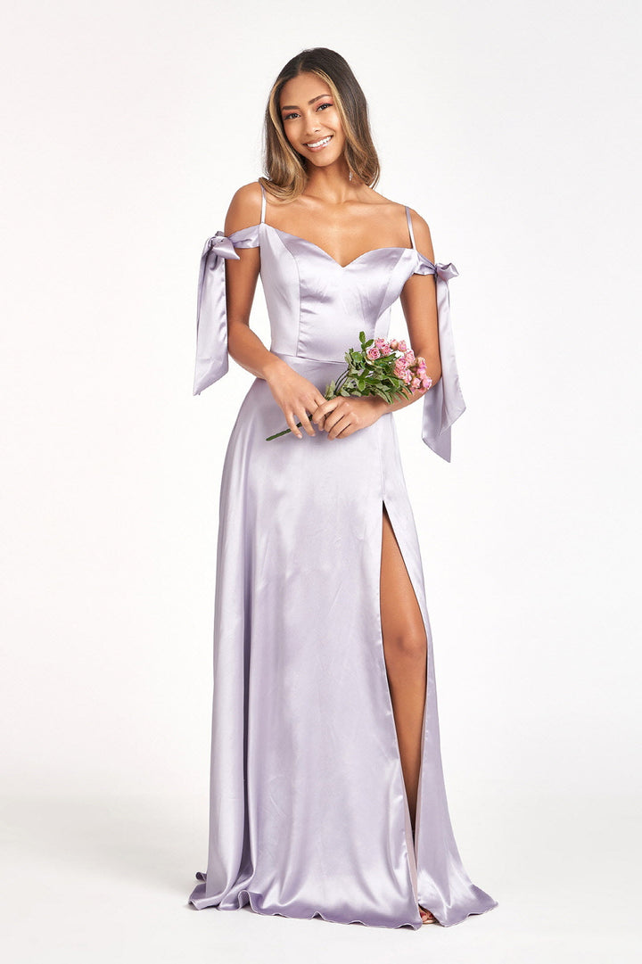 Long Cold Shoulder Satin Dress by Elizabeth K GL1994