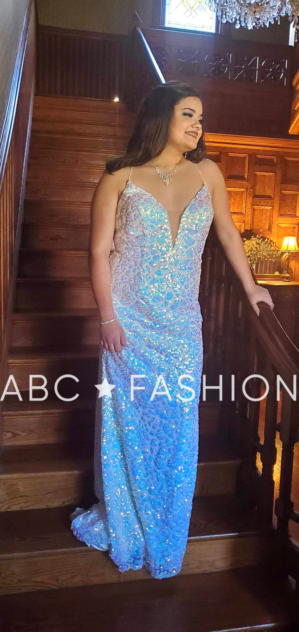 Long Fitted Iridescent Sequin Dress by Nox Anabel S458