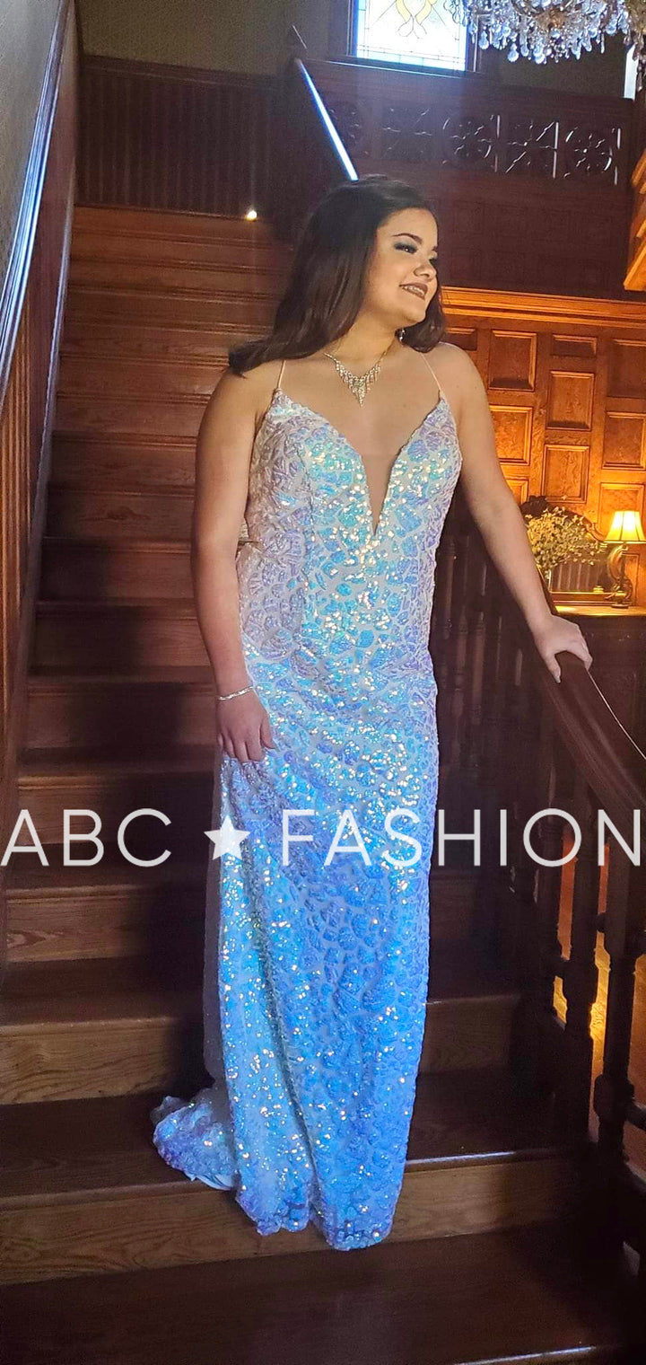 Long Fitted Iridescent Sequin Dress by Nox Anabel S458