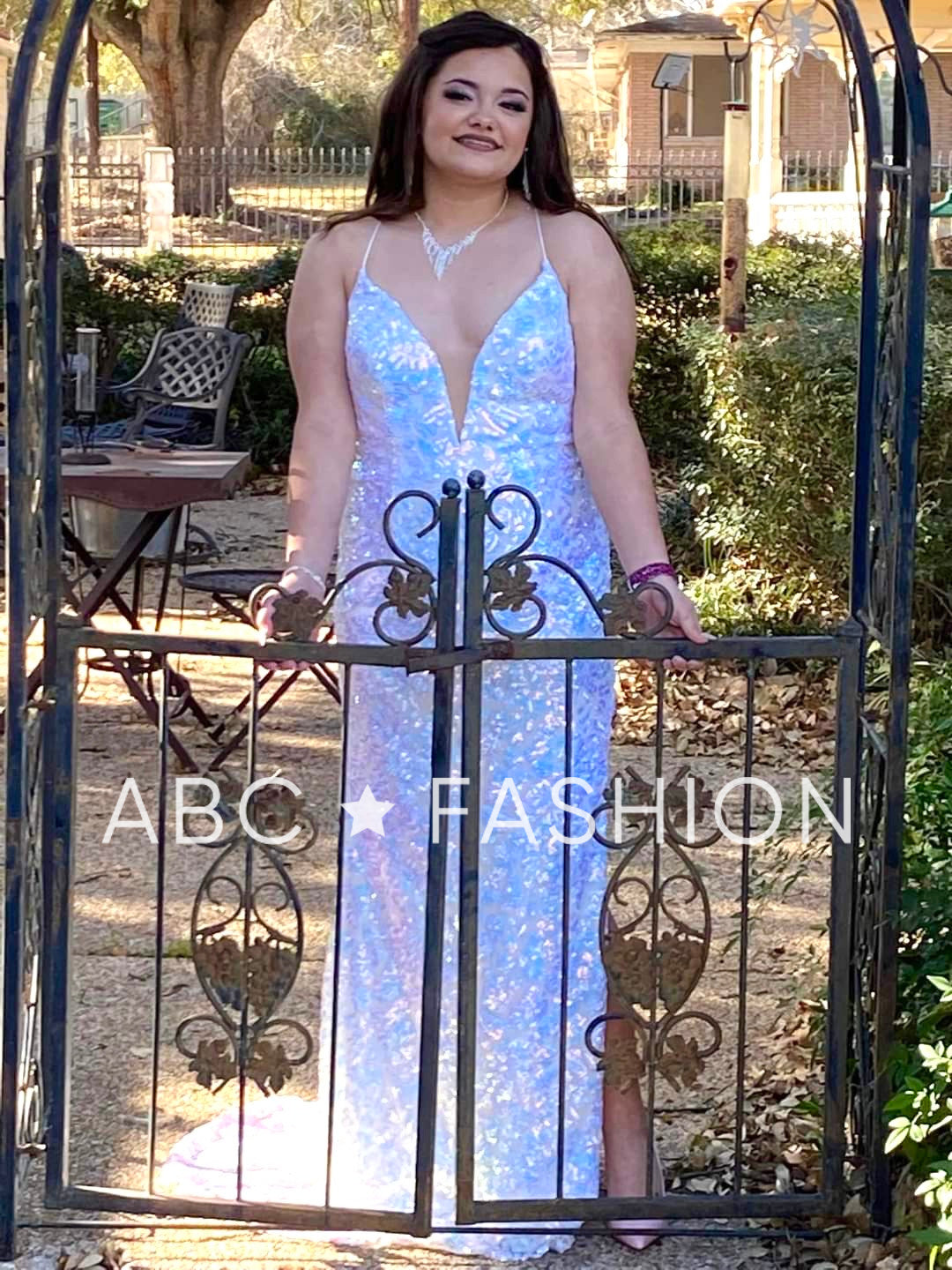 Long Fitted Iridescent Sequin Dress by Nox Anabel S458