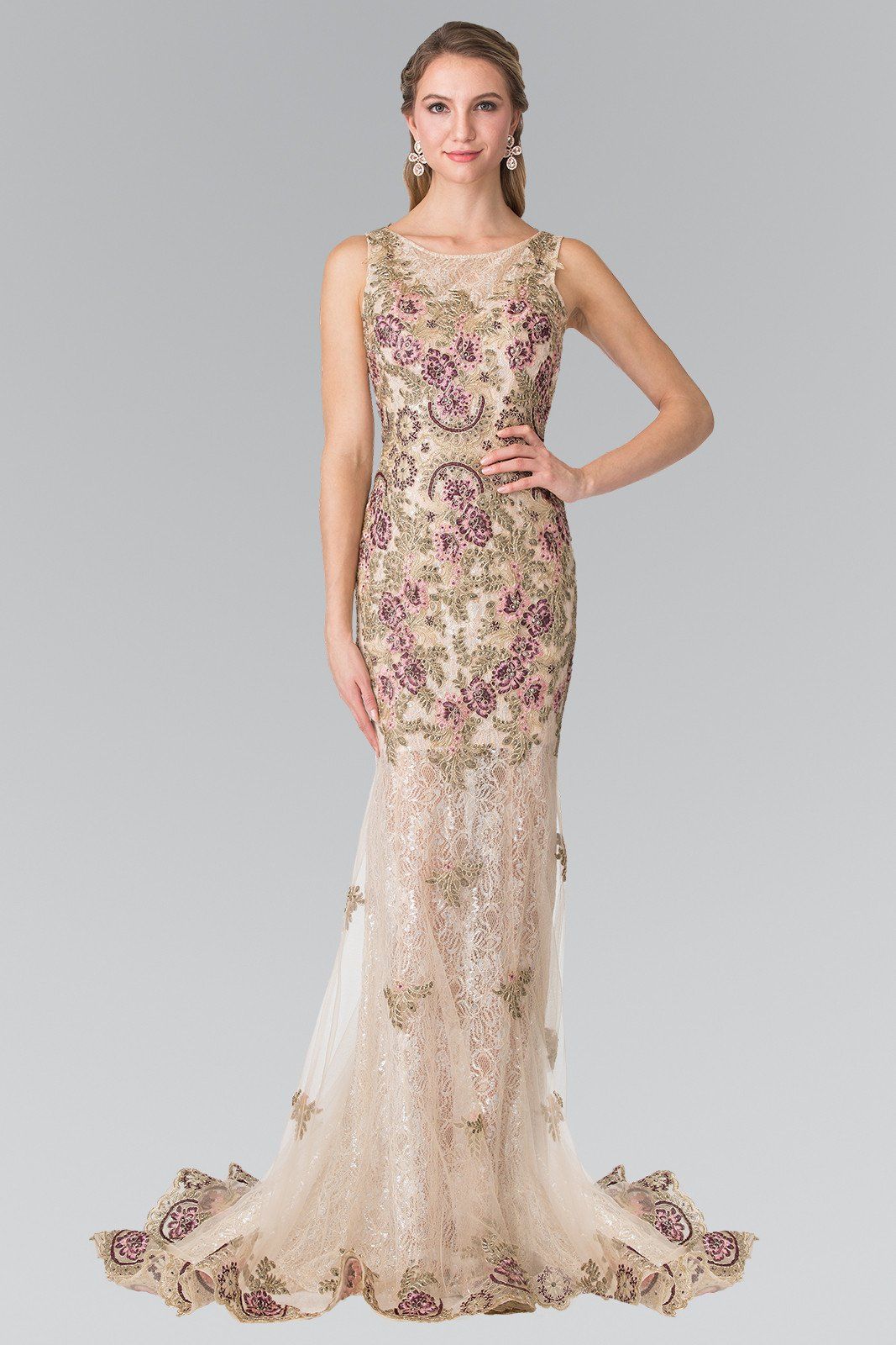 Long Floral Embroidered Lace Dress by Elizabeth K GL2269