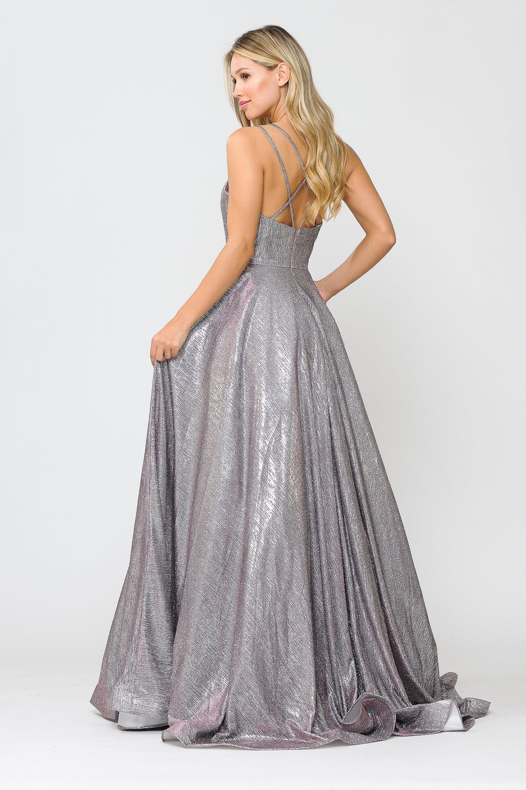 Long Foiled Glitter Dress with Strappy Back by Poly USA 8716