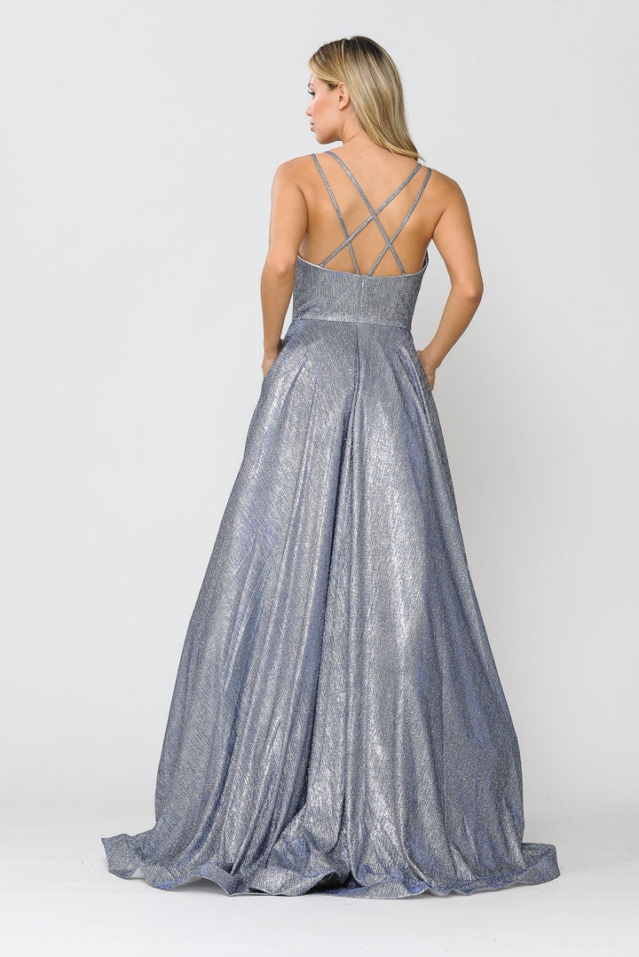 Long Foiled Glitter Dress with Strappy Back by Poly USA 8716