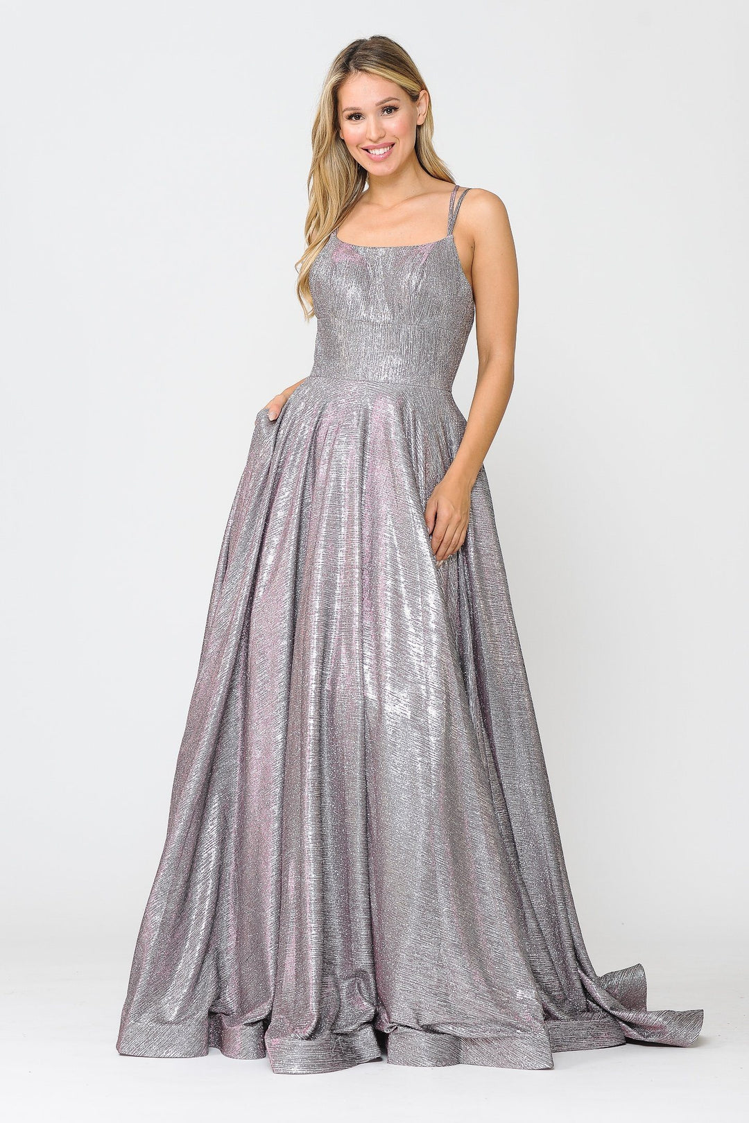 Long Foiled Glitter Dress with Strappy Back by Poly USA 8716