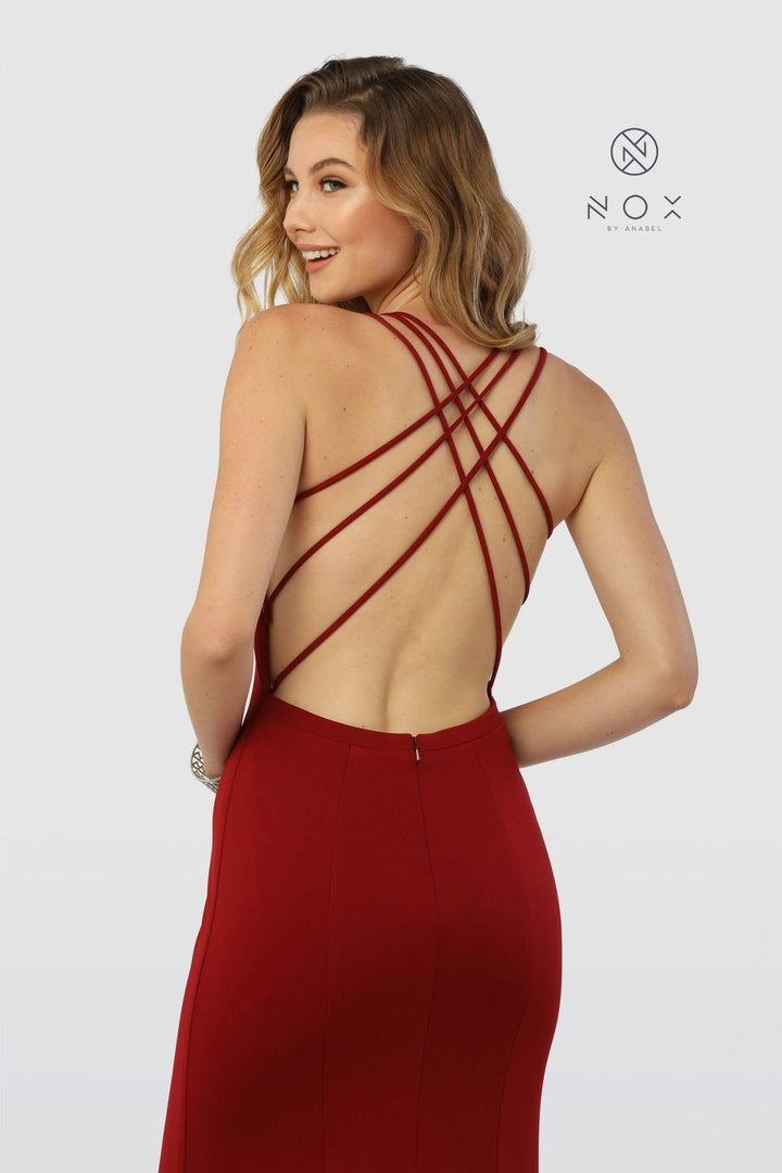 Long Front Lace-Up Dress with Leg Slit by Nox Anabel M133-Long Formal Dresses-ABC Fashion