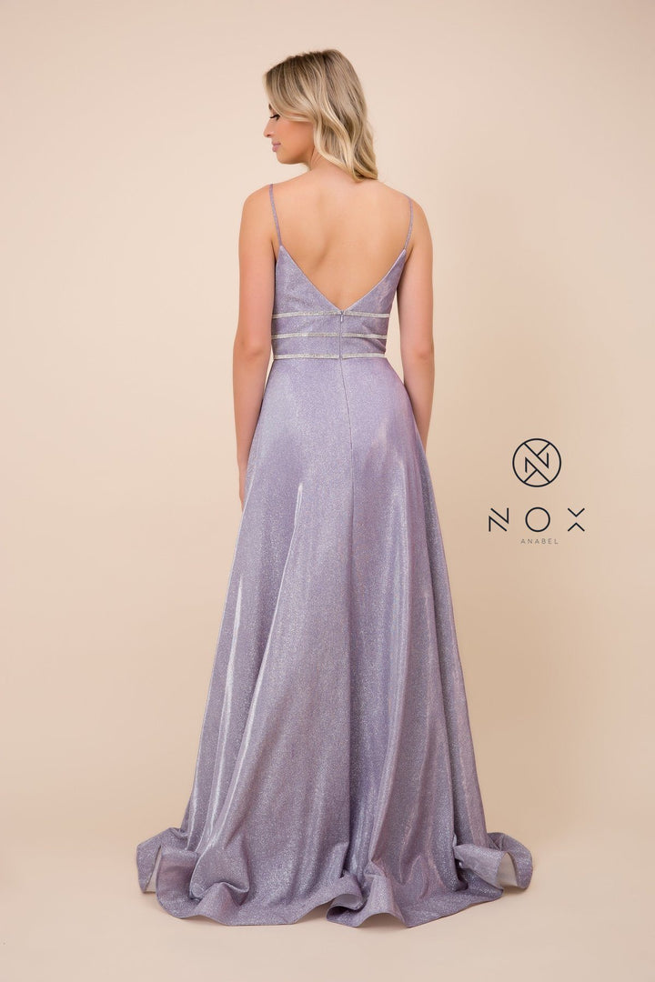Long Glitter Dress with Beaded Waistband by Nox Anabel T312