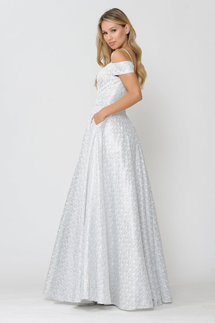 Long Glitter Lace Cold Shoulder Dress by Poly USA 8380