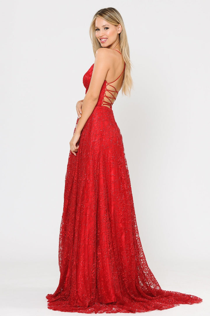 Long Glitter Lace Dress with Corset Back by Poly USA 8592
