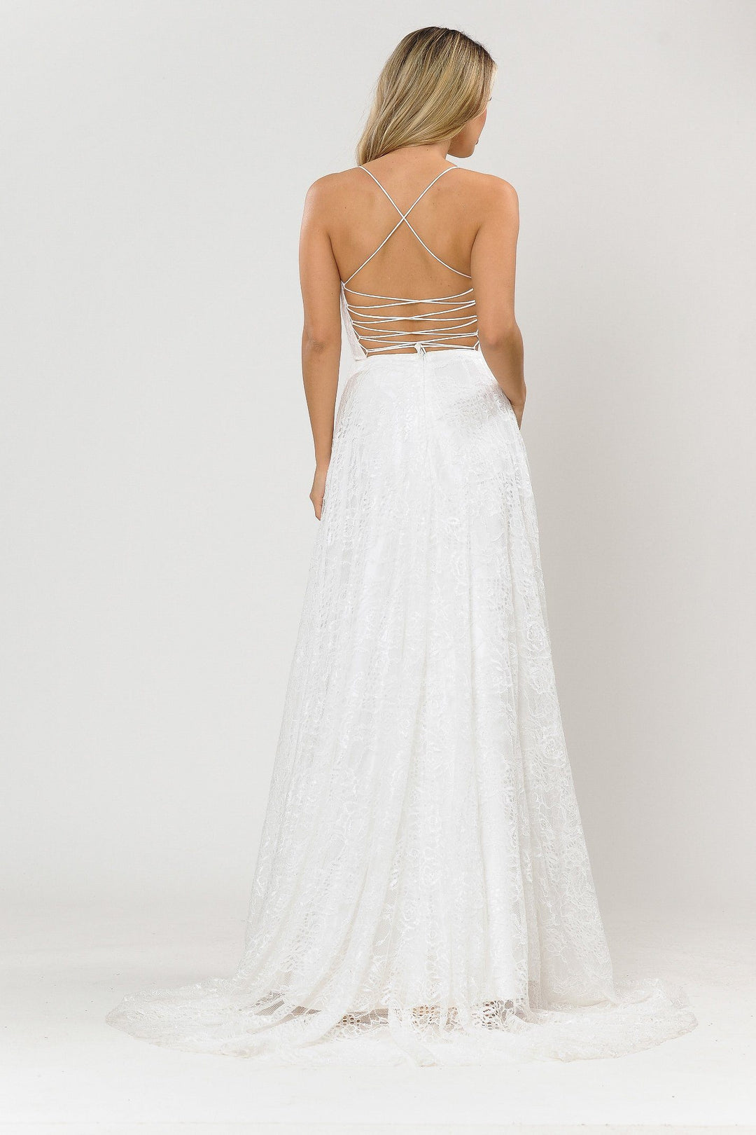 Long Glitter Lace Dress with Corset Back by Poly USA 8592