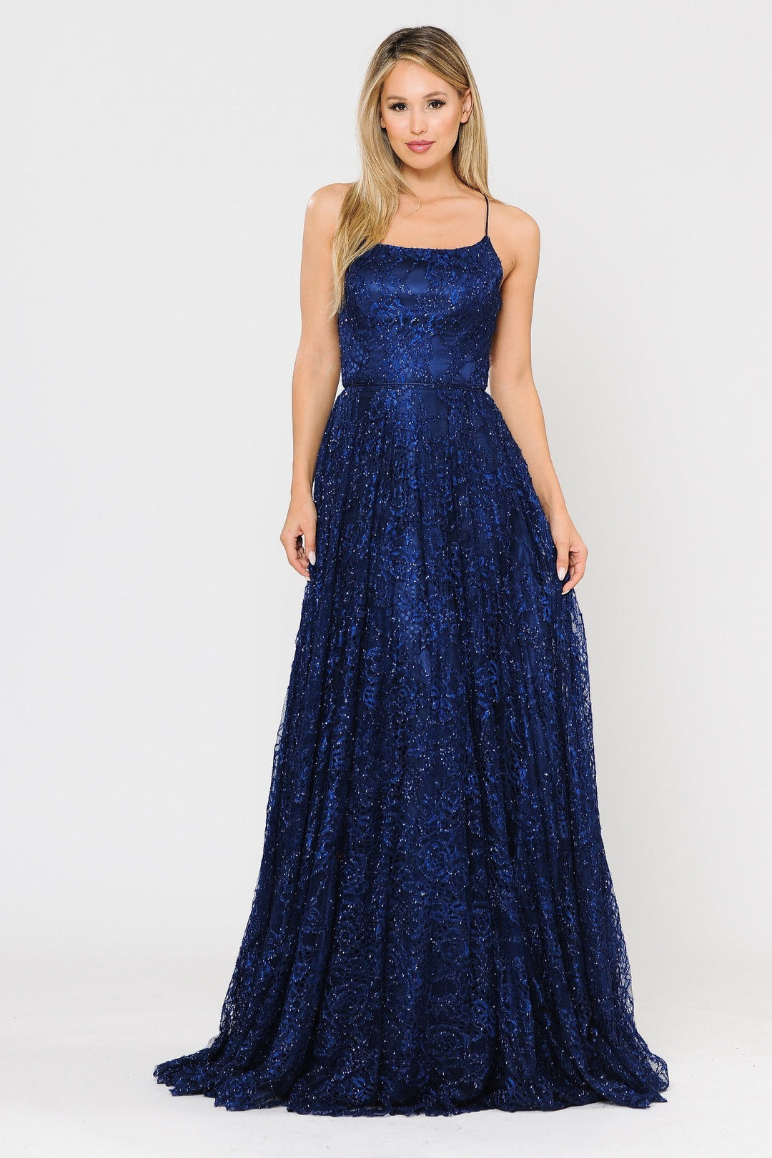 Long Glitter Lace Dress with Corset Back by Poly USA 8592