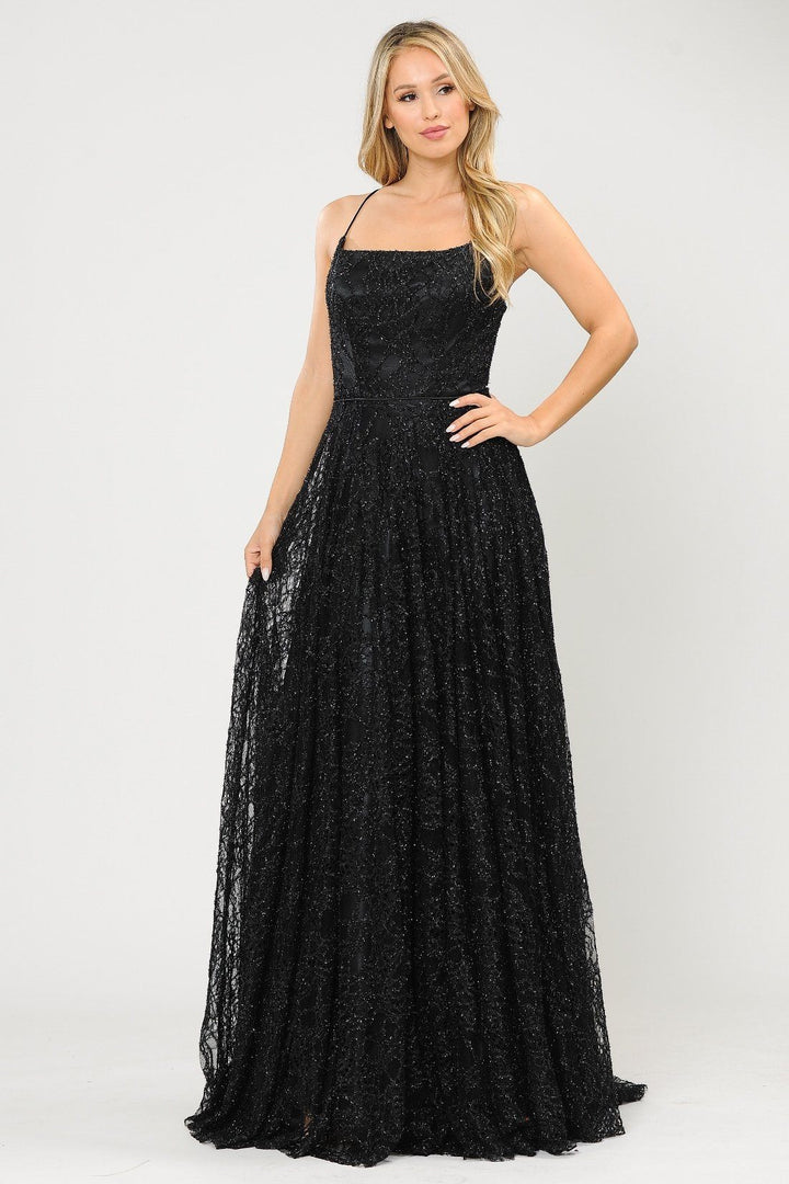 Long Glitter Lace Dress with Corset Back by Poly USA 8592
