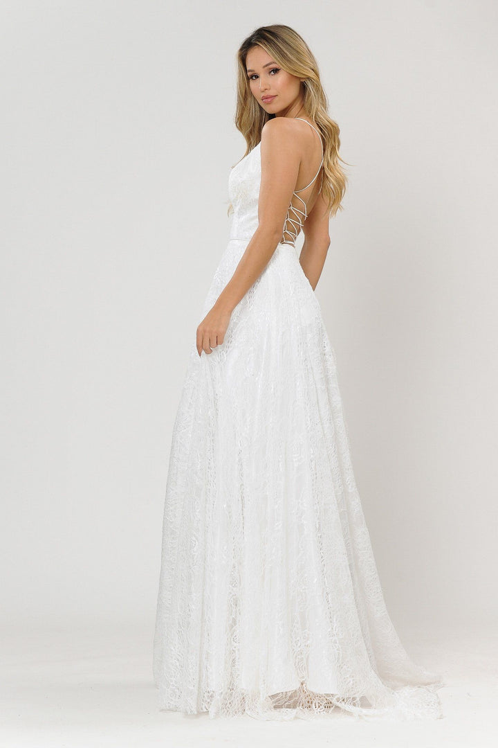 Long Glitter Lace Dress with Corset Back by Poly USA 8592