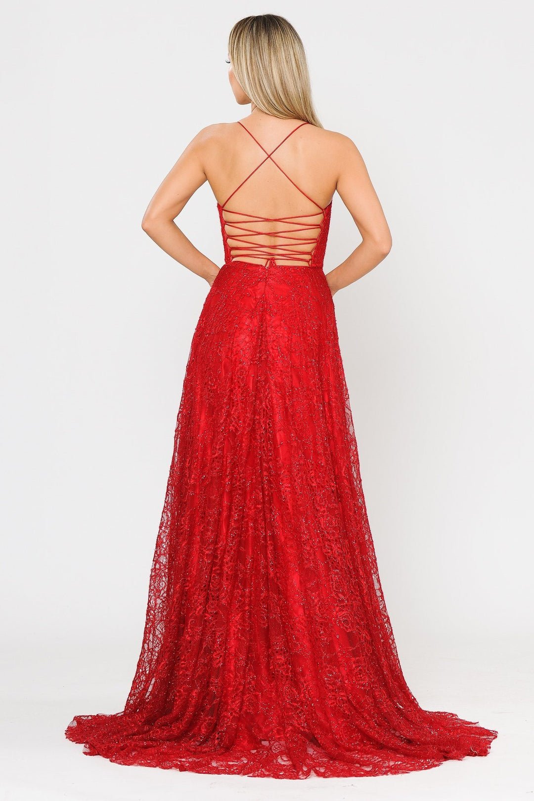 Long Glitter Lace Dress with Corset Back by Poly USA 8592