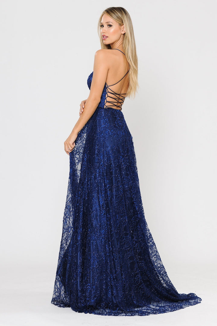 Long Glitter Lace Dress with Corset Back by Poly USA 8592