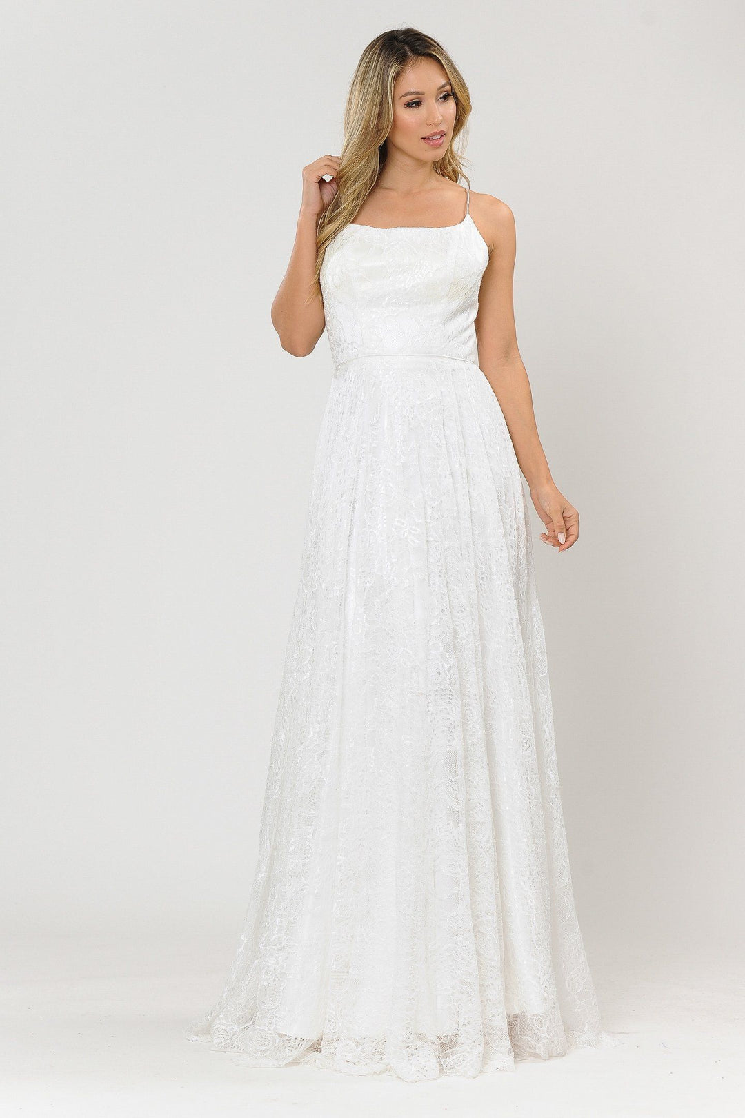 Long Glitter Lace Dress with Corset Back by Poly USA 8592