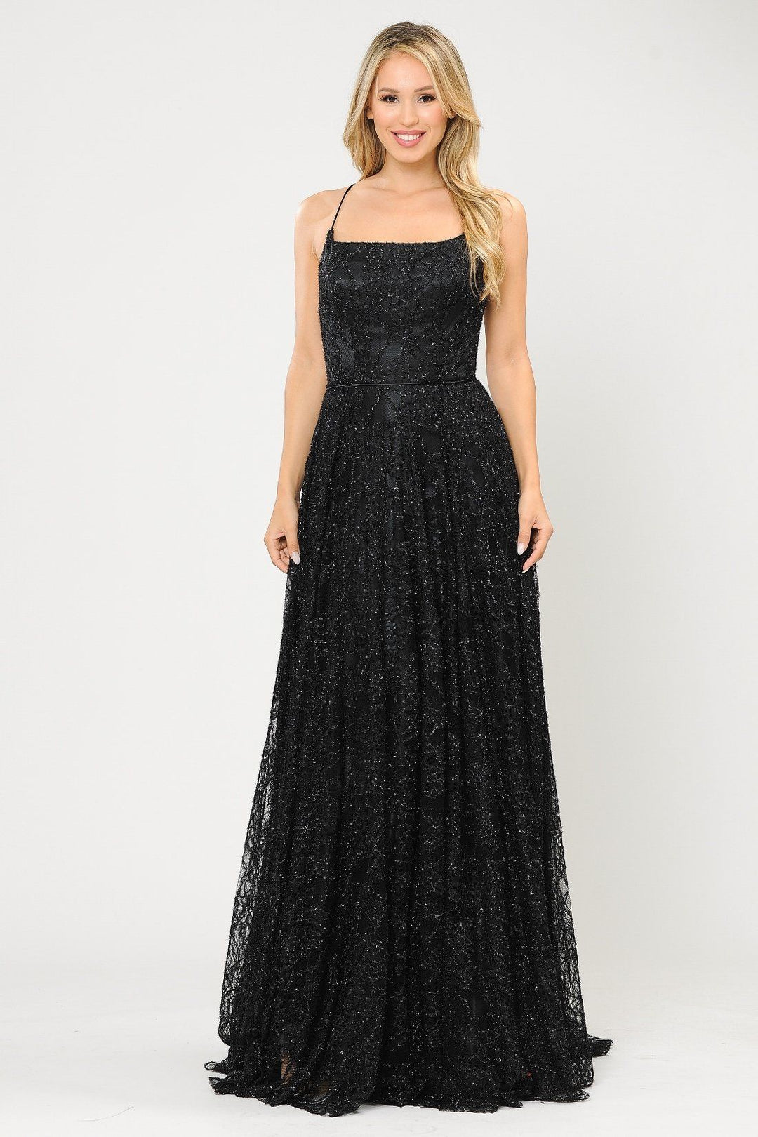 Long Glitter Lace Dress with Corset Back by Poly USA 8592