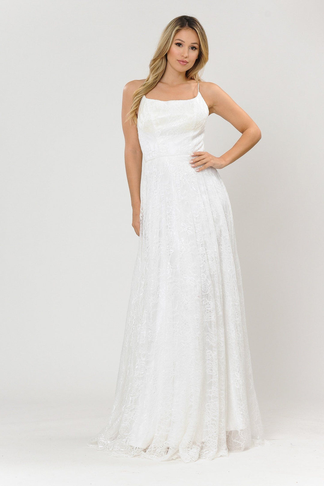 Long Glitter Lace Dress with Corset Back by Poly USA 8592
