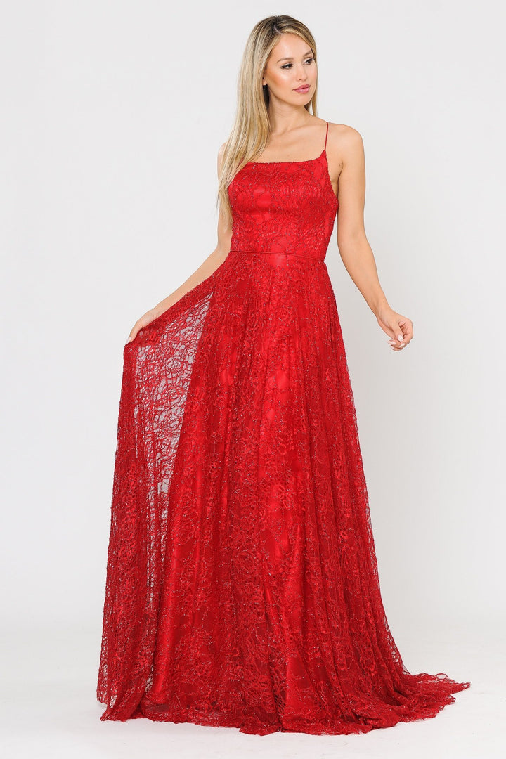 Long Glitter Lace Dress with Corset Back by Poly USA 8592