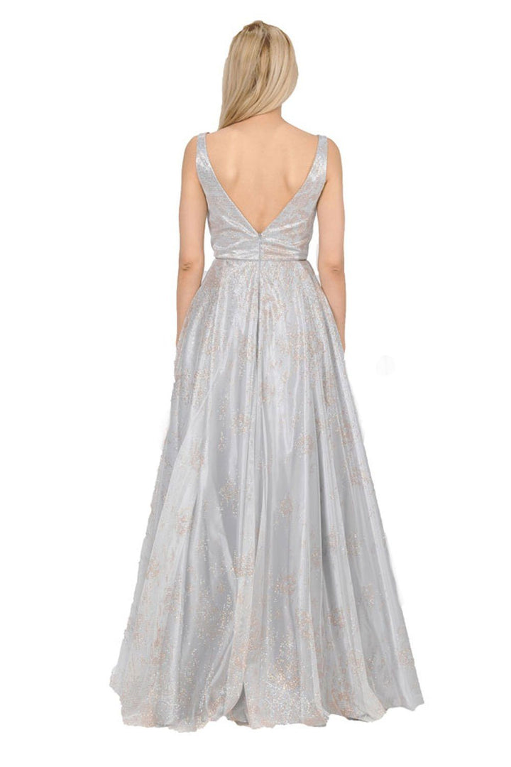 Long Glitter V-Neck Dress with Open Back by Poly USA 8338-Long Formal Dresses-ABC Fashion