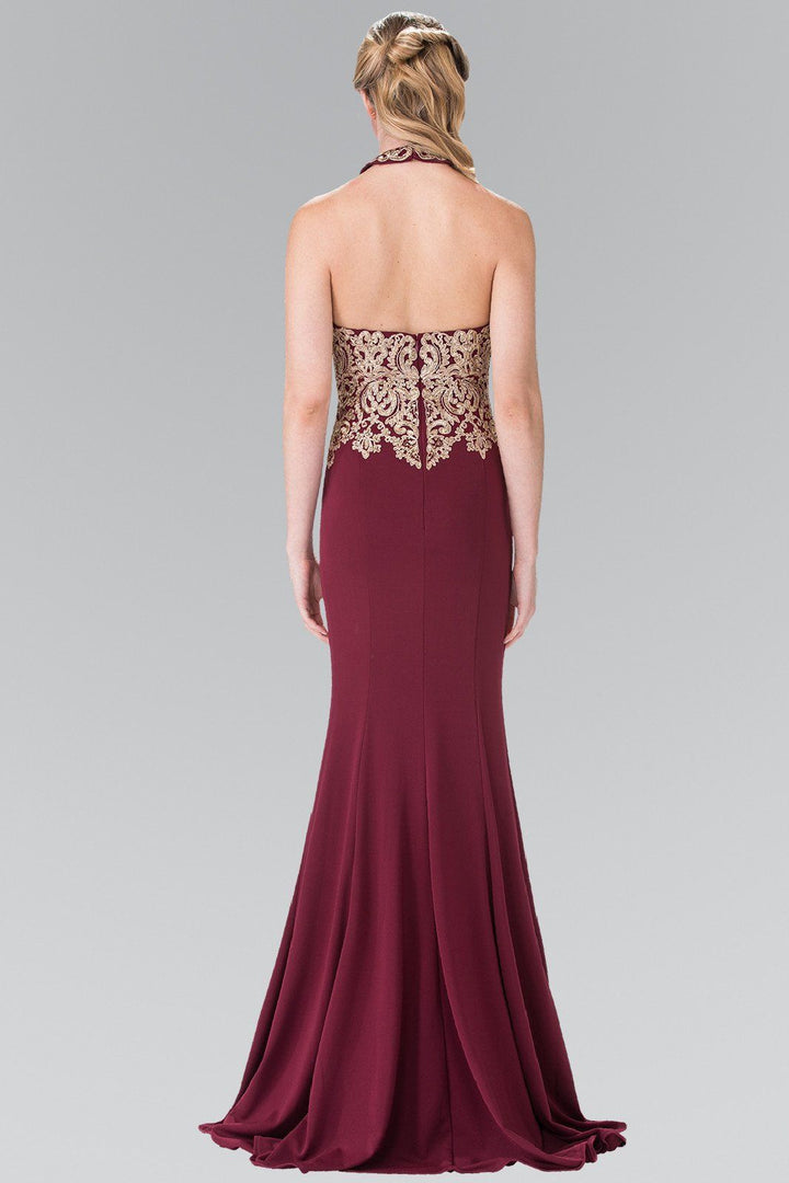Long Gold Embroidered Halter Dress by Elizabeth K GL2231-Long Formal Dresses-ABC Fashion