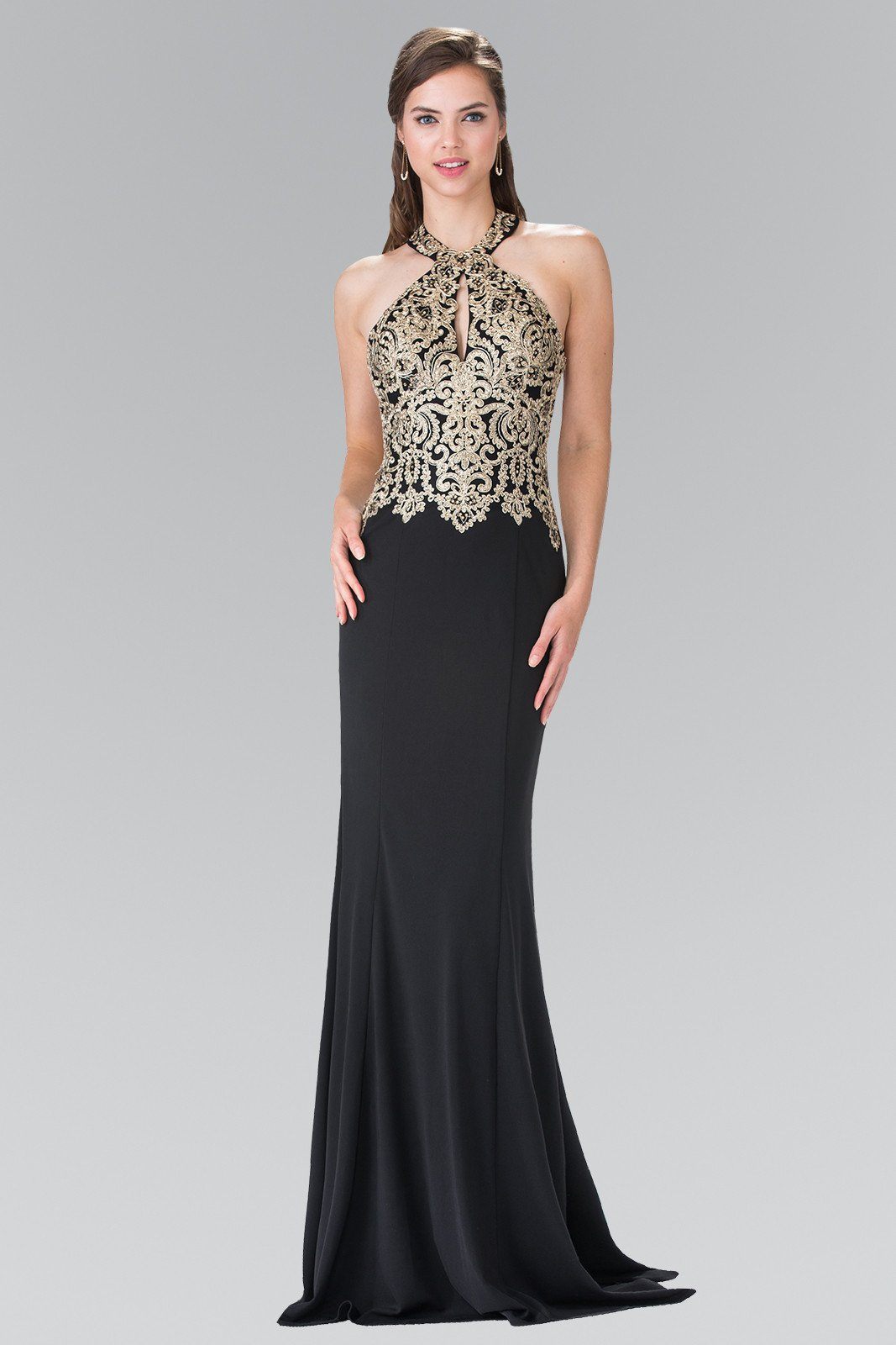 Long Gold Embroidered Halter Dress by Elizabeth K GL2231-Long Formal Dresses-ABC Fashion