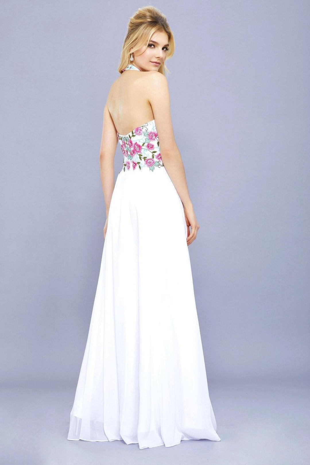 Long Halter Dress with Floral Embroidery by Nox Anabel 8326-Long Formal Dresses-ABC Fashion