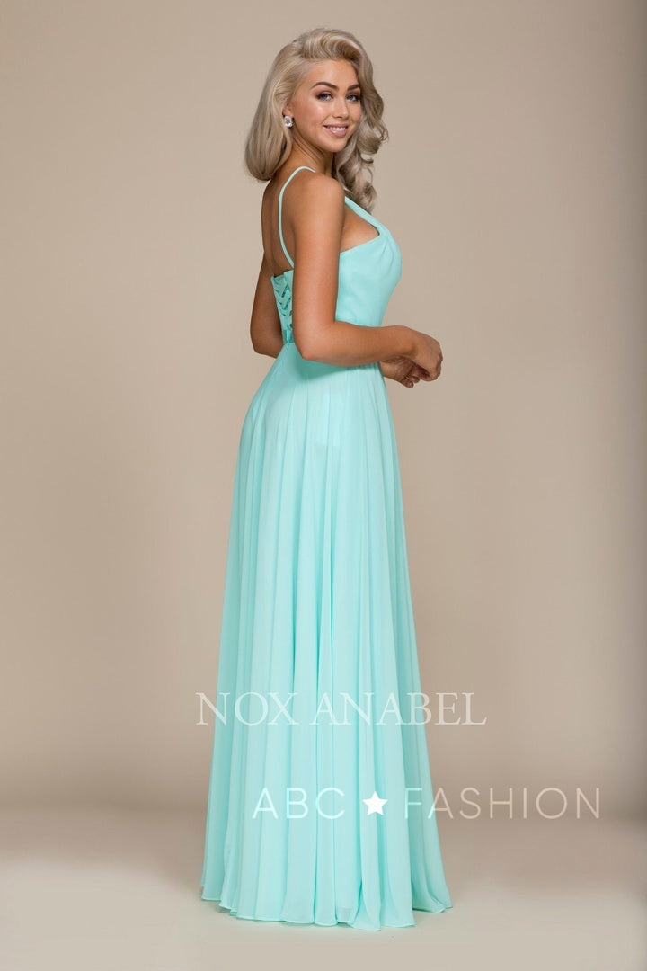 Long High-Neck Chiffon Dress with Corset Back by Nox Anabel Y102-Long Formal Dresses-ABC Fashion