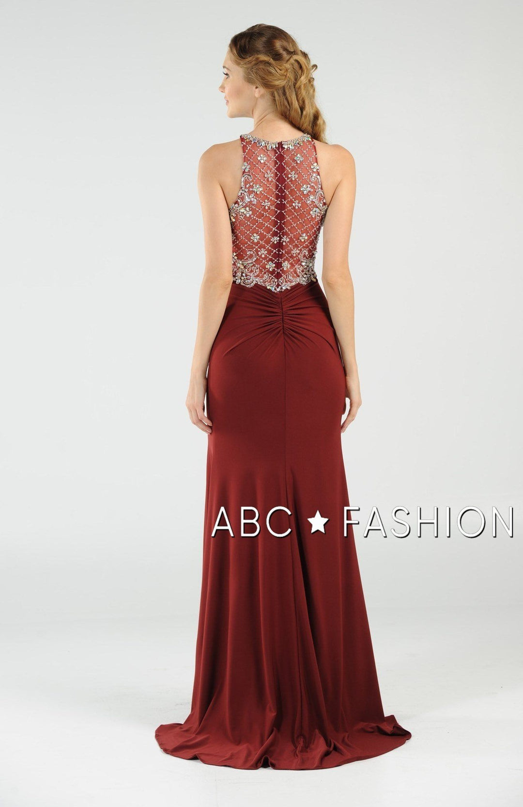 Long High Neck Dress with Embellished Bodice by Poly USA 7102-Long Formal Dresses-ABC Fashion