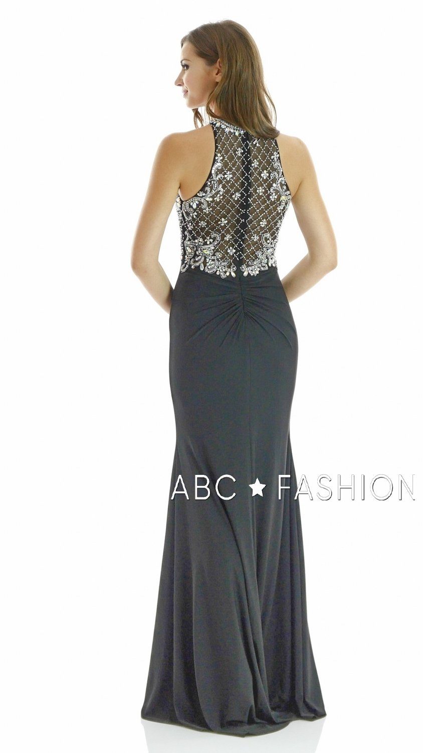 Long High Neck Dress with Embellished Bodice by Poly USA 7102-Long Formal Dresses-ABC Fashion