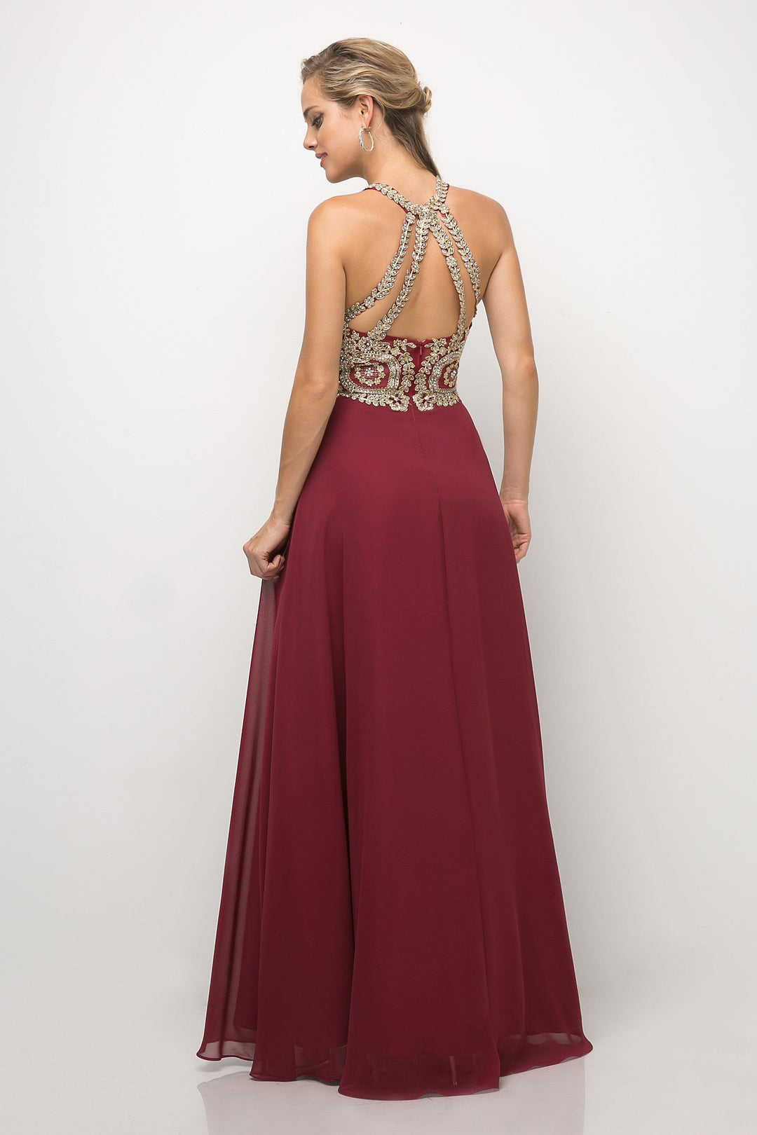 Long Illusion Dress with Appliqued Bodice by Cinderella Divine UJ0120-Long Formal Dresses-ABC Fashion