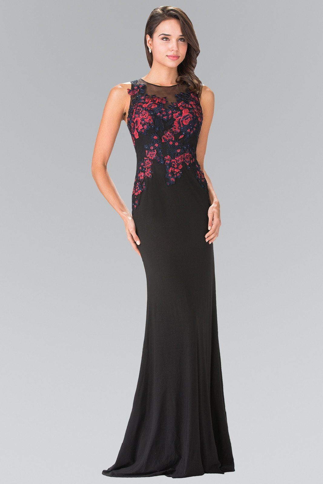 floral embroidered illusion dress Floral Embroidered Illusion Long Sleeve Evening Gown main image 0