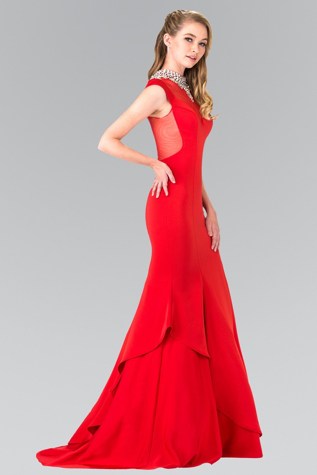 open lace back dress Long Illusion Mermaid Dress with Beaded Neck by Elizabeth K GL2242 – ABC  Fashion