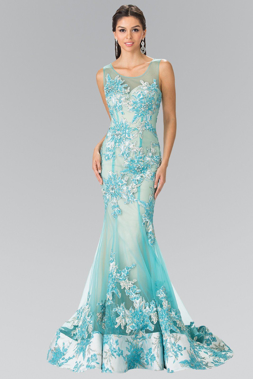 Tiffany embroidered mesh gown discount