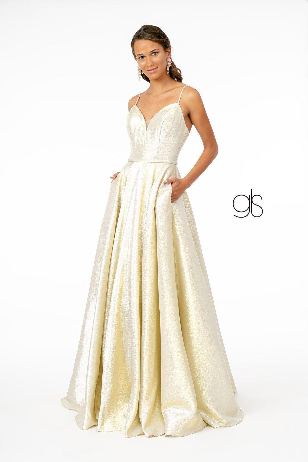 Long Iridescent Glitter Dress with Corset Back by Elizabeth K GL2951