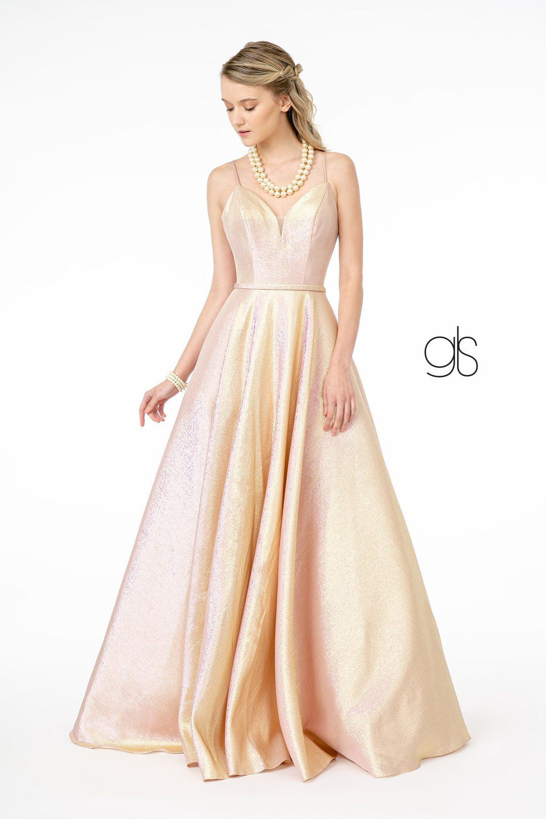 Long Iridescent Glitter Dress with Corset Back by Elizabeth K GL2951