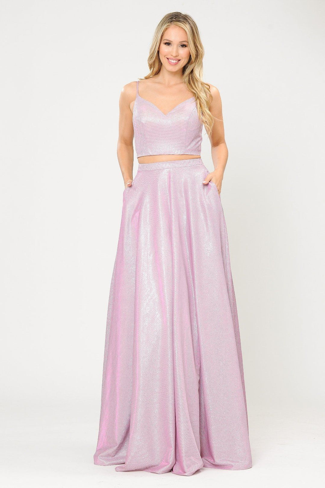 Long Iridescent Glitter Two Piece Dress by Poly USA 8676