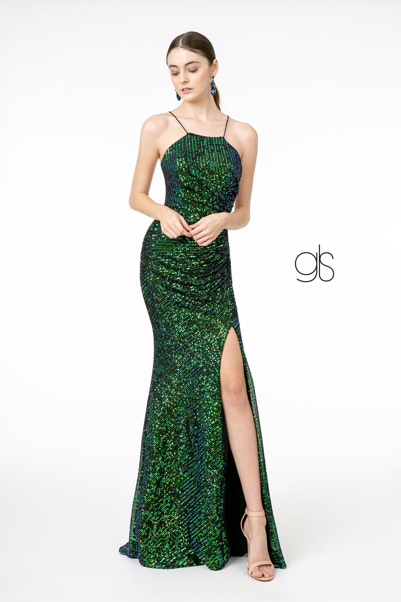 Long Iridescent Sequin Dress with Side Slit by Elizabeth K GL1812 – ABC Fashion