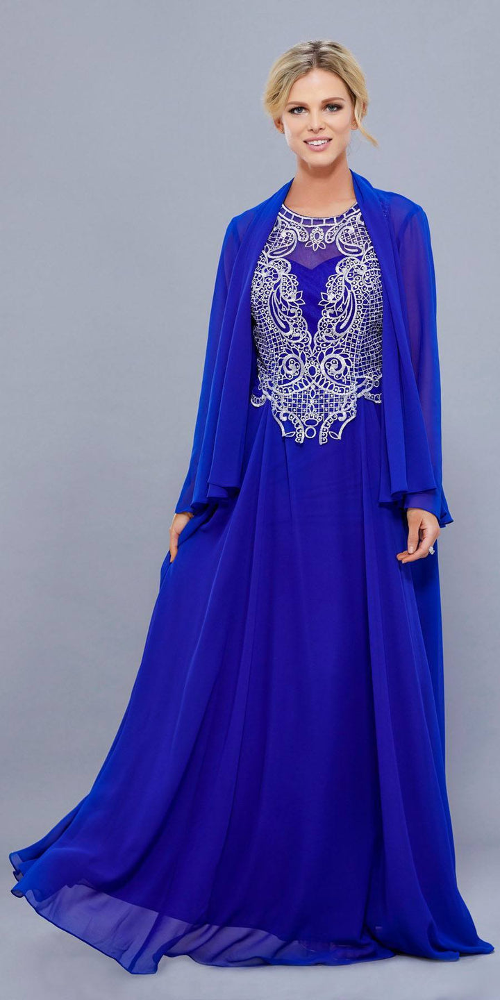 Long Lace Applique Dress with Jacket by Nox Anabel 5148-Long Formal Dresses-ABC Fashion