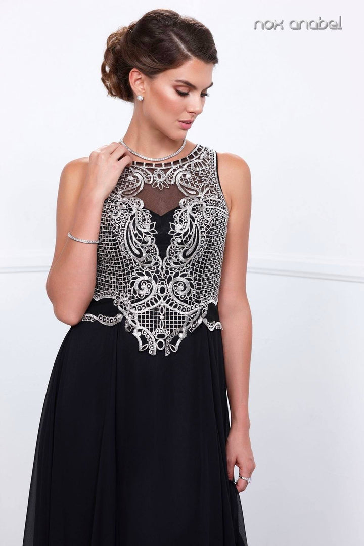 Long Lace Applique Dress with Jacket by Nox Anabel 5148-Long Formal Dresses-ABC Fashion
