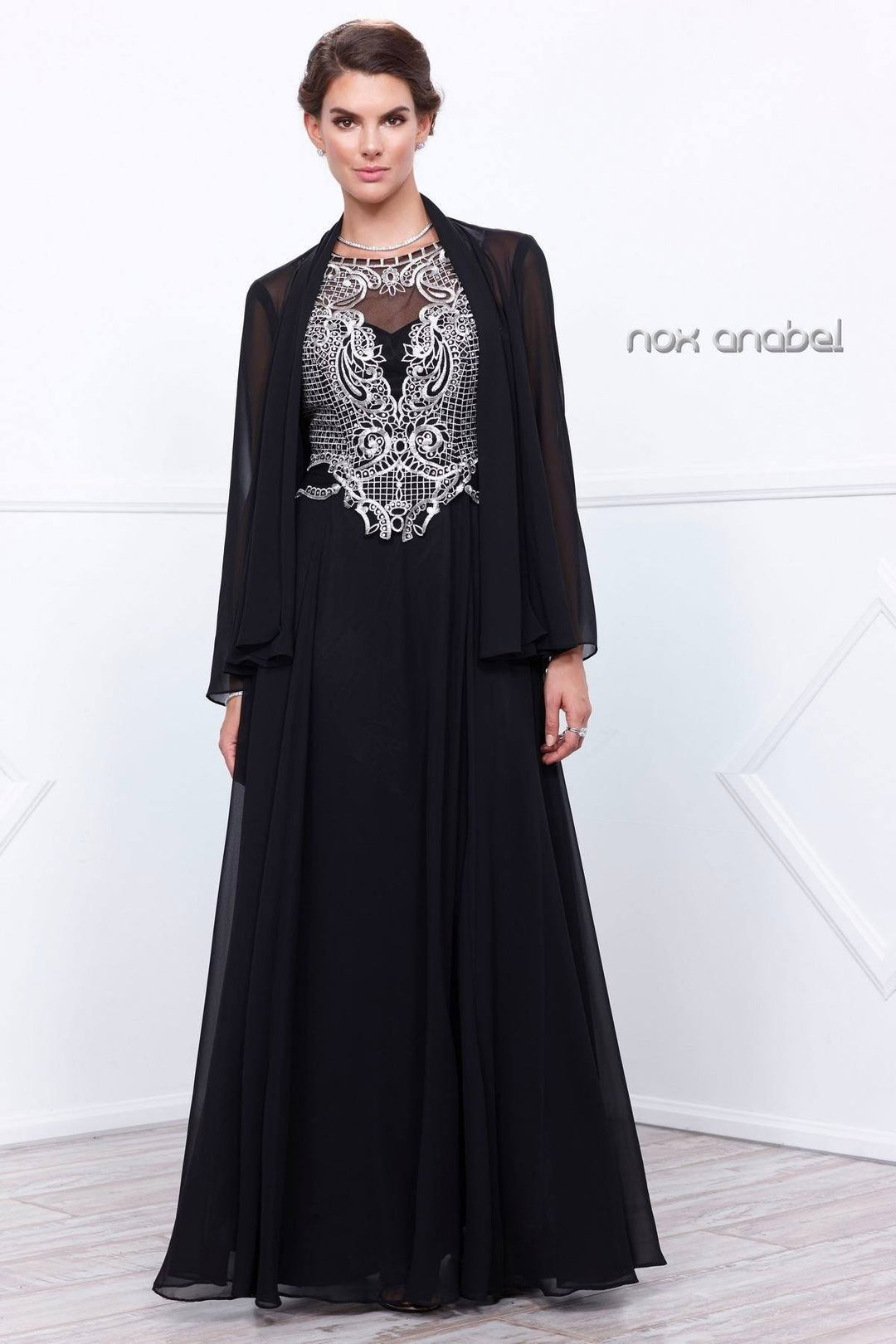 Long Lace Applique Dress with Jacket by Nox Anabel 5148-Long Formal Dresses-ABC Fashion