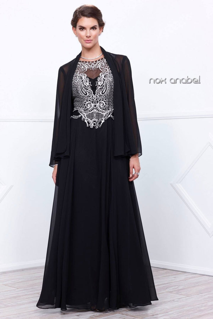 Long Lace Applique Dress with Jacket by Nox Anabel 5148-Long Formal Dresses-ABC Fashion